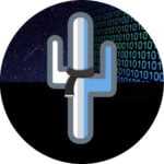 Rounded Cold Arid Code logo with binary code background.