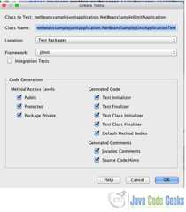 Figure 2.0 Creating new JUnit test case in NetBeans