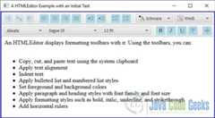 A JavaFX HTML Editor Example wit an Initial Text
