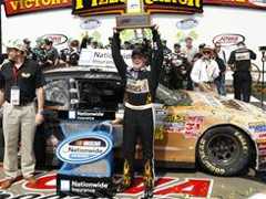 Ricky Stenhouse Jr. celebrates in victory lane after winning his first Nationwide Series race in 51 starts.