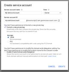 Create service account