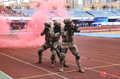 武警官兵搜索前进。