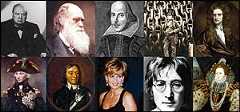 Churchill, Darwin, Shakespeare, Brunel, Newton, Nelson, Cromwell, Princess Diana, Lennon, Elizabeth I