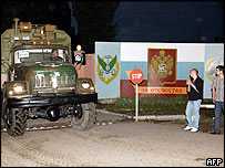 Russian army lorry leaves base in Batumi