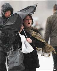 Pedestrian battered by wind