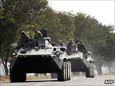 Russian tanks on the Gori-Tbilisi road, August 2008