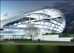 The stadium is part of a £130m development that includes plans for a 210-room hotel, casino and shopping centre