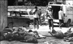 Bodies of Palestinians killed in Sabra refugee camp in September 1982