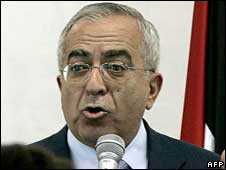 Palestinian prime minister Salam Fayyad speaks in the West Bank city of Ramallah