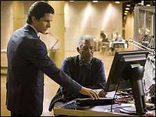 Morgan Freeman and Christian Bale in The Dark Knight