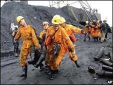 Rescuers at a Chinese coal mine, August 2008