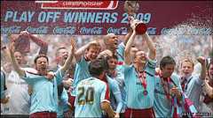 Burnley celebrate their Wembley win