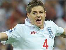 Steven Gerrard celebrates his goal in England's win over Croatia