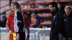 Calum Woods is sent on to the pitch by Dunfermline manager Jim McIntyre