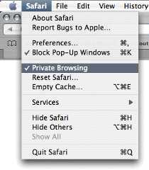 Select Private Browsing on Safari menu