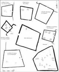 Figure 10 : plans comparés d’enclos trapézoïdaux gaulois de l’ouest de la Gaule.Figure10: Comparative plans of trapezoidal enclosures from Western Gaul.