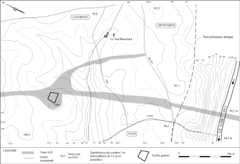 Figure 3 : Le Vau Blanchard : l'environnement topographique du site, à 700 m au sud-ouest de la ferme actuelle.Figure3: Topographical surrounding of the site, some 700 m south-west of today’s farm.