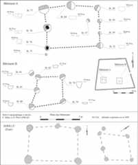 Figure 7 : Le Vau Blanchard : plans détaillés des Bâtiments A et B et, en comparaison, plans de ceux d'Avrilly dans l’Eure (même échelle).Figure7: Detailed plans of Buildings A and B plus, for comparison, those of of Avrilly (dept. Eure), at the same scale.