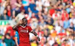 LIVERPOOL, ENGLAND - Sunday, August 27, 2017: Liverpool's Sadio Mane celebrates scoring the second goal as the supporters on the Spion Kop sing his name during the FA Premier League match between Liverpool and Arsenal at Anfield. (Pic by David Rawcliffe/Propaganda)