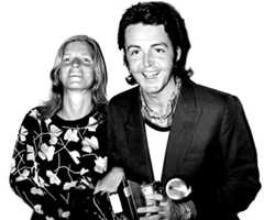 Paul and Linda McCartney at the 1971 Grammy Awards, where he receives the award for original score written for a motion picture or a television special on behalf of the Beatles for "Let It Be."
