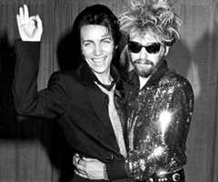 Eurythmics musicians Annie Lennox and Dave Stewart attend the 1984 Grammy Awards.