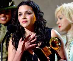 Norah Jones holds her Grammy for best new artist at the 45th Grammy Awards, held at Madison Square Garden in New York City.