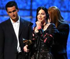 Evanescence singer Amy Lee accepts their award for best new artist during the 46th Grammy Awards at Staples Center in Los Angeles.