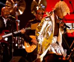 Sly Stone made a rare -- if brief -- appearance during a multisong tribute to Sly and the Family Stone, a band that never received a nomination for a Grammy Award.