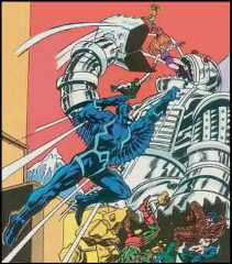 Black Bolt prominent, other Inhumans also in battle. Artists: Rich Buckler and Frank Giacoia.