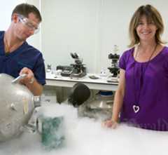 Dr Mary Birdsall and laboratory technician Adam Nancekivel of Fertility Associates
