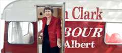 Helen Clark and her mobile electorate headquarters.