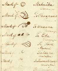 Signatures on the East Coast sheet of te Tiriti o Waitangi