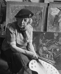 Artist Frances Hodgkins in Corfe Castle, Dorset, 1945
