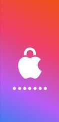 The Apple logo modified to resemble a locked padlock, with dots underneath to resemble a hidden password.