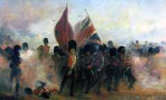 Colours of the Scots Fusilier Guards at the Battle of the Alma on 20th September 1854 during the Crimean War: picture by Lady Butler