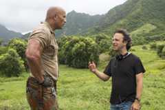 Dwayne Johnson and director Jake Kasdan on set.