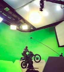 Dwayne Johnson posted this behind the scenes pic of the motion base motorcycle shoot on his Instagram account.
