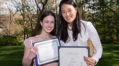 Curry College student and faculty member celebrate at the Alexander Graham Bell Honor Society Induction