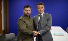 FILE. French President Emmanuel Macron holds a meeting with Ukrainian President Volodymyr Zelenskyy. President of Ukraine's website