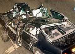 The wreckage of the Mercedes