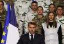 France’s President Emmanuel Macron unveils the new national military service as he speaks to the army at a military base in Varces in the French Alps (Thomas Padilla/AP)