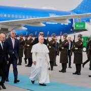 Pope Leo arrived at Esenboga International Airport in Ankara (AP)