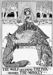 THE WOLF accusing THE FOX before THE MONKEY.