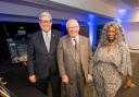 Dr Murray Rowden, Sir Alex Ferguson and Glasgow Caledonian University chancellor Dr Anne-Marie Imafidon MBE (Peter Devlin/PA)