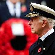 The King during the Remembrance Sunday service at the Cenotaph in London