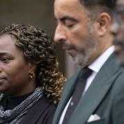 Solicitor Aamer Anwar alongside Sheku Bayoh’s sister Kadi Johnson (left) and brother-in-law Ade