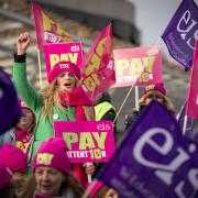 Members of the teaching union, the EIS, pictured on a picket line outside Holyrood