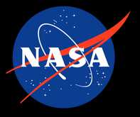 A blue circular NASA logo with white letters and a red swoosh crossing diagonally.