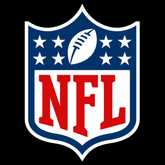 A shield-shaped logo with a white football at the top, eight white stars on a blue background, and large red letters NFL.