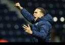 Blackburn Rovers head coach, Valerien Ismael celebrates with the fans.